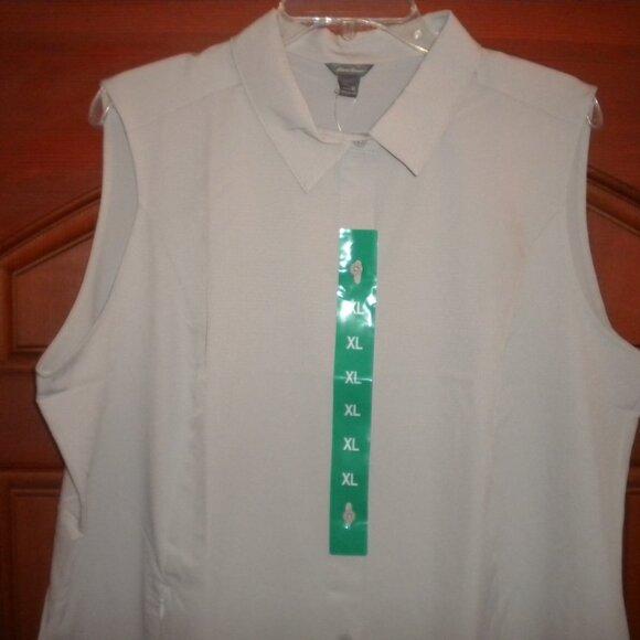 Eddie Bauer Women's Size XL Stretch Gray Button Front Sleeveless Tech Shirt NWT - Picture 4 of 6